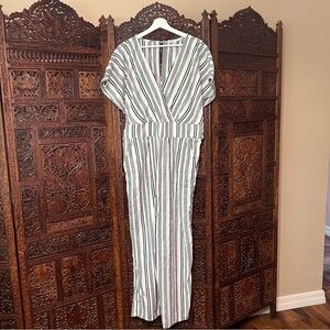 American Eagle blue/black Striped V-Neck Jumpsuit